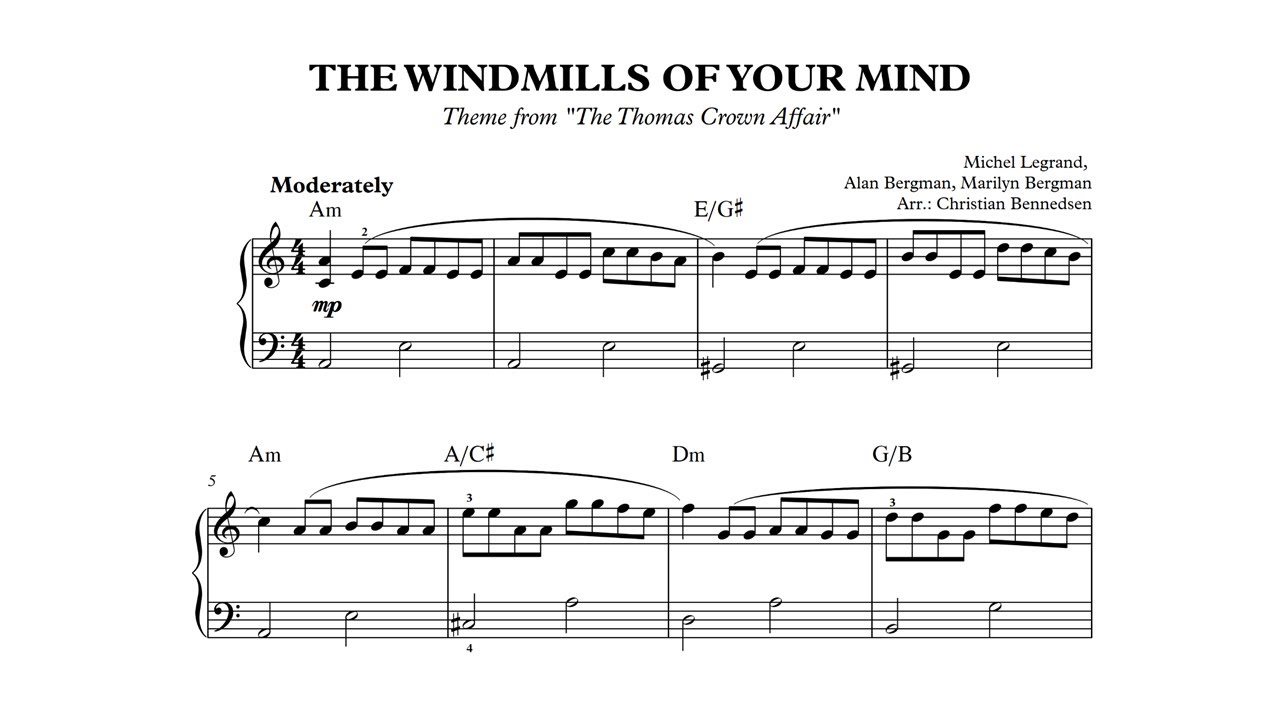 Windmill песня. The windmills of your mind фортепиано.