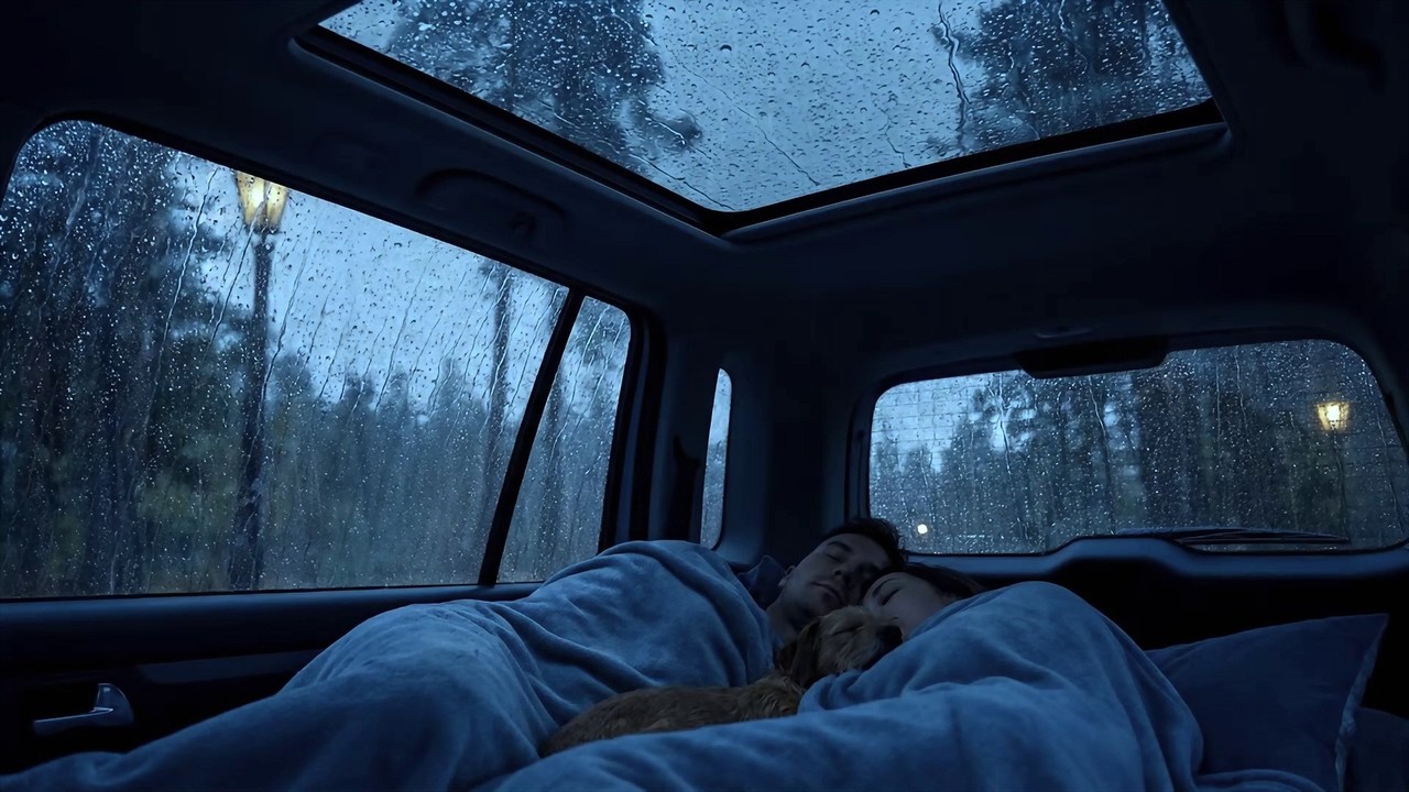 Cozy Car Rain & Thunderstorm Sounds for Sleep 🌲 Deep Relaxation with Heavy Rain at Night