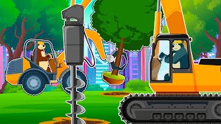 The Bear's Construction: Build a green garden, Dump Truck, Excavator, Drilling Machine