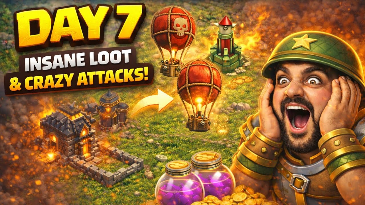 Day 7! Townhall level 4 ! UNLOCKED BALLOONS 😱 Insane Loot & Big Attacks!