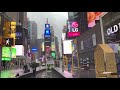 ⁴ᴷ⁶⁰ Walking in the Rain and Strong Winds Around Times Square