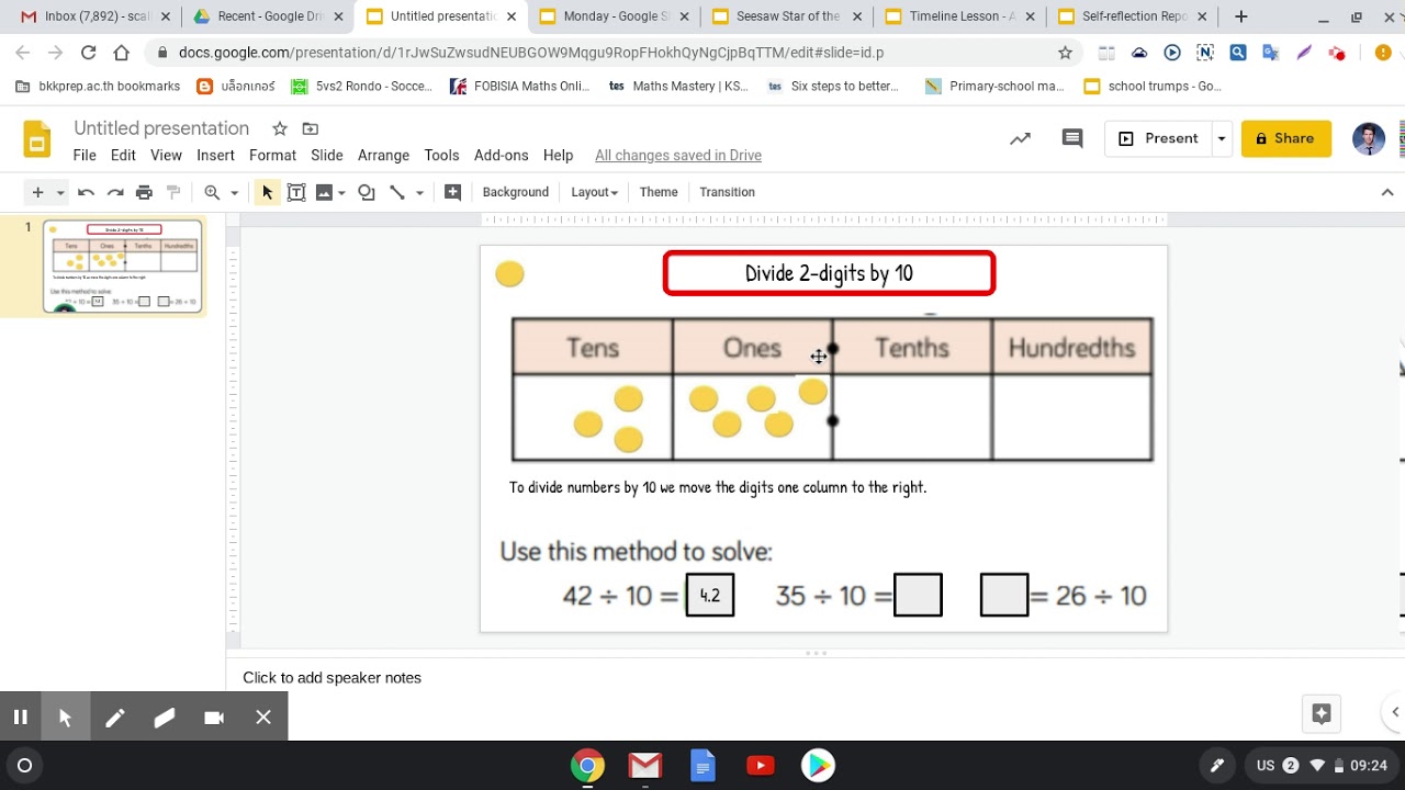 Dividing 2 Digits By 10 Place Value Chart Youtube