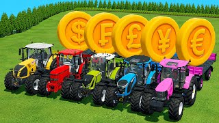 EURO vs DOLLAR vs POUND vs FRANC vs YEN CURRENCY TRACTORS BATTLE - Farming Simulator 22