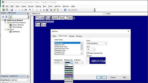 How to change Font size, foreground, and background  in Excel VBA editor