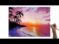 Tropical beach acrylic painting tutorial tropical beach acrylic painting step by step beach sunset