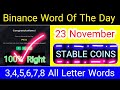 Binance Word Of The Day | Stable Coins Wotd Answers
