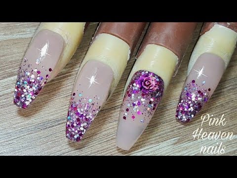 Acryl Nagels Glitter Ombre Coffin Shaped Party Nails Youtube