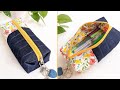 DIY Easy Denim and Floral Rectangular Pouch Bag with Zipper | Old Jeans Idea | Bag Tutorial