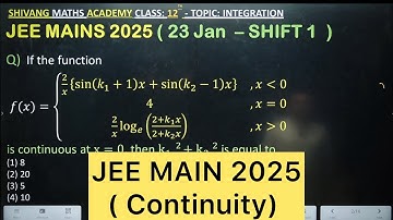 function 𝑓(𝑥)={(2/𝑥 {sin(𝑘_1+1)𝑥+sin(𝑘_2−1)𝑥}4 2/𝑥 log_𝑒 ((2+𝑘_1 𝑥)/(2+𝑘_2 𝑥))is continuous at x=0