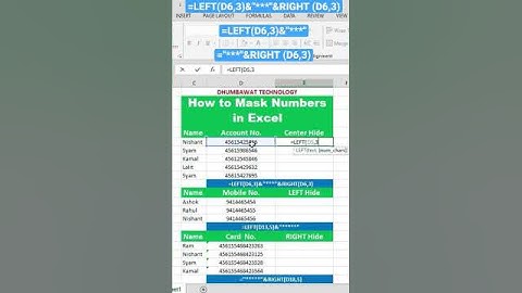 How to Mask Numbers in Excel How to Hide middle part of phone number hide sensitive Content #shorts