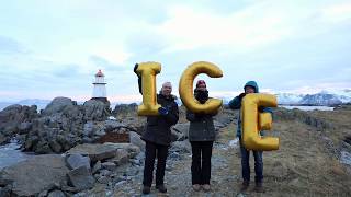 Golden balloons in Norway, Kabelvåg - Ice #316 at Moholmen Lighthouse