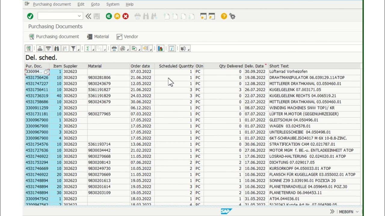 purchase order report with account assignment sap