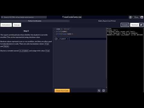 FreeCodeCamp - Python Project  - Step 4 of 10 - Build a Report Card Printer