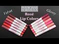 Physicians Formula Rose Kiss All Day GLOSSY & VELVET Lip Colors: Lip Swatches & Review