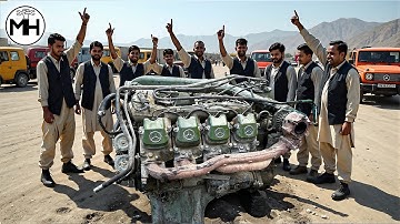 Mercedes V8 Engine Restoration || Afghaan Family of Mechanics Rebuild Truck Engine with basic Tools