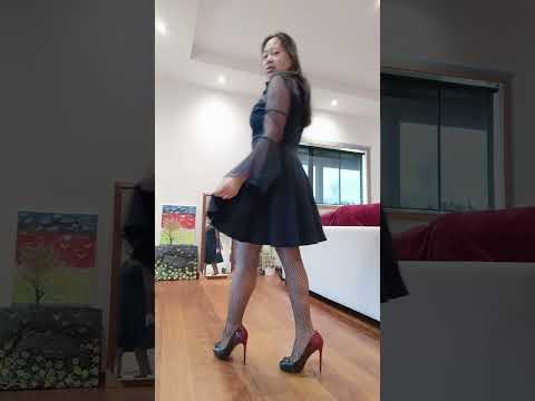 Reinforced Toes Pantyhose Layered With Fishnet Vintage Dress Try On
