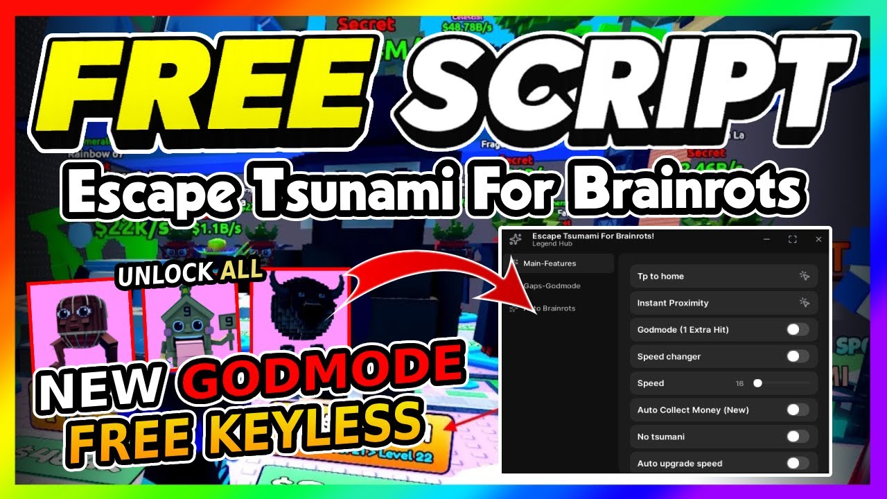 Escape Tsunami For Brainrots Script *NO KEY* - WORKING GODMODE, TELEPORT BYPASS, DUPE + More!