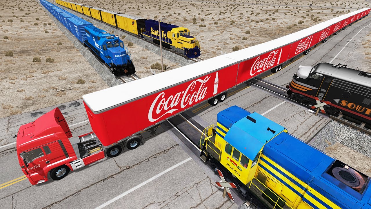 Long Giant Truck Accidents on Railway and Train is Coming  12  BeamNG Drive