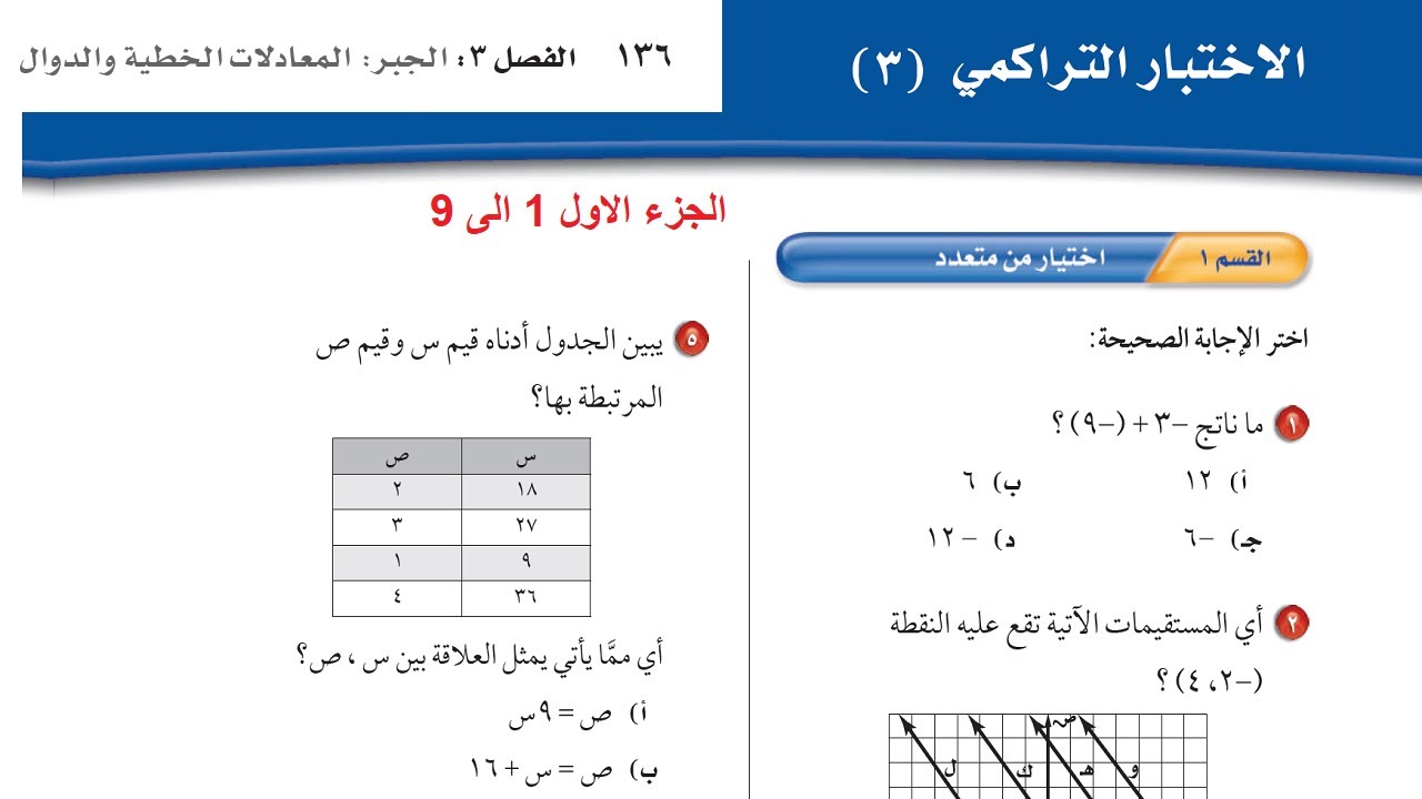 ١-٣ الاختبار التراكمي الفصول إذا كان