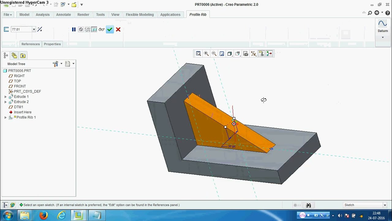 Rib command in Creo Pro E - YouTube