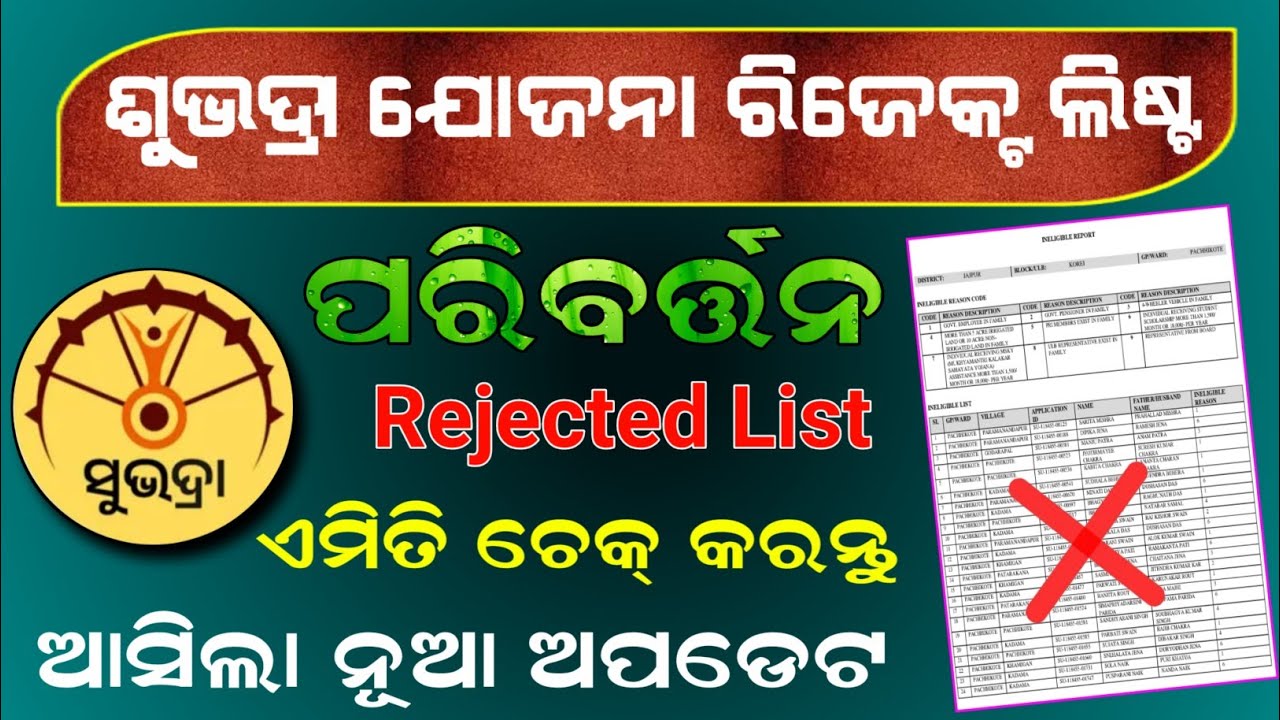 Subhadra Yojana Rejected List Reason New Update | Subhadra Yojana Beneficiary List Download