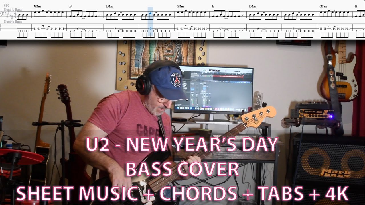 U2 New Year's Day Bass Cover with Tabs 4K YouTube