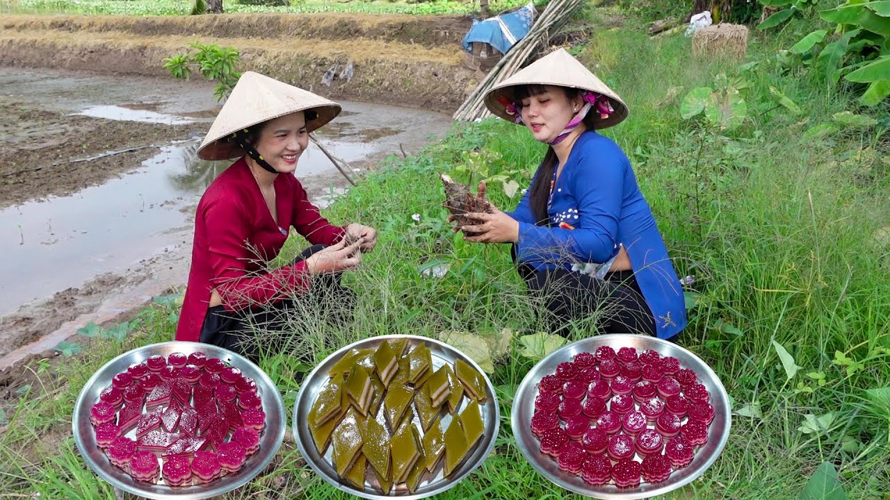 Hai Chị Em Đào Khoai Cao về làm Bánh Khoai Cao với 2 màu đẹp mắt bán ai cũng thích | HQ #1409