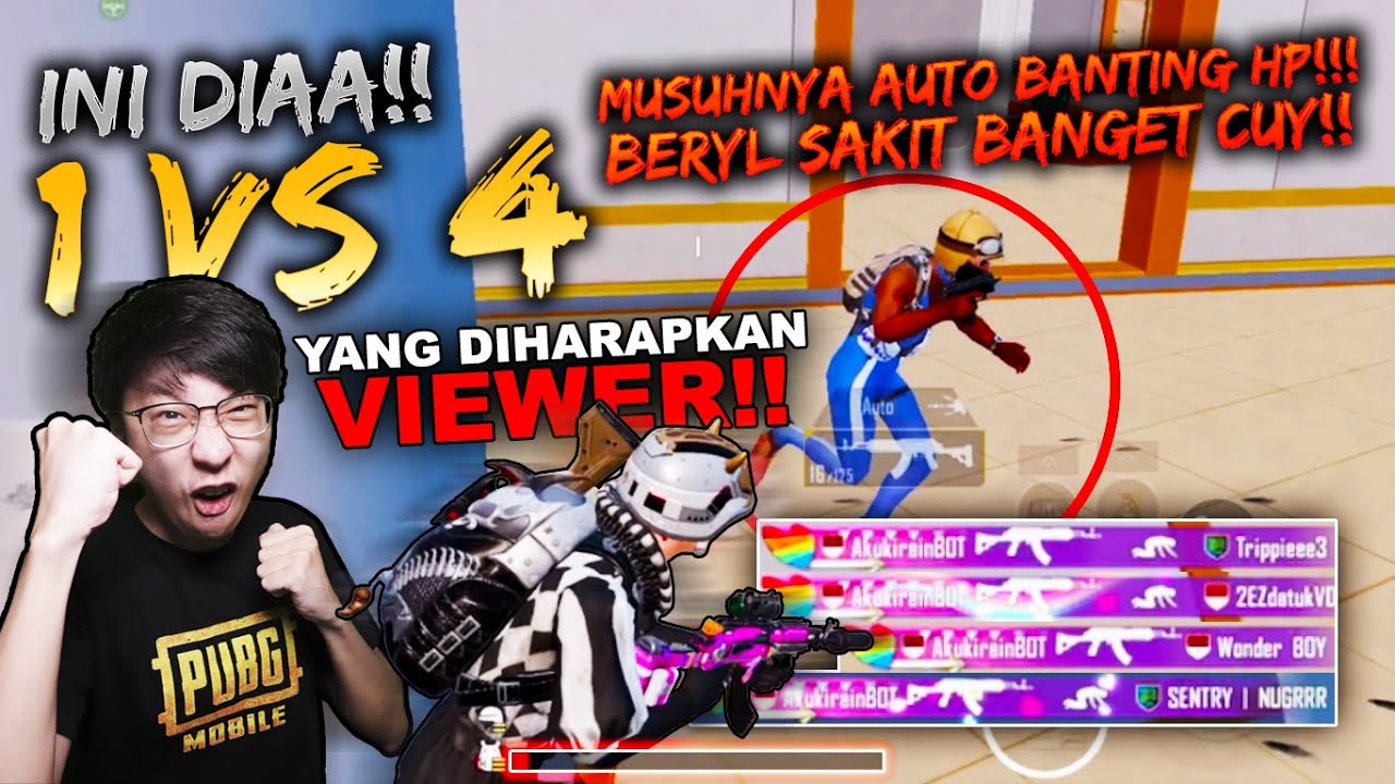 1 VS 4 HARAPAN VIEWER!! BERYL 1 VS 4 DARAH SETETES DOANG!! UJI MENTAL BAJAA! PUBG MOBILE INDONESIA