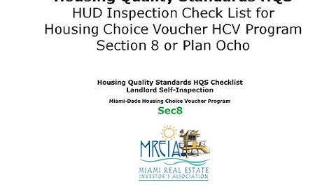 Section 8 Housing Quality Standards Checklist Part I