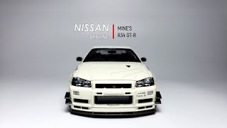 Building Aoshima 1/24 Nissan Mine's GT-R R34 scale model car kit Full build step by step MOD ASMR