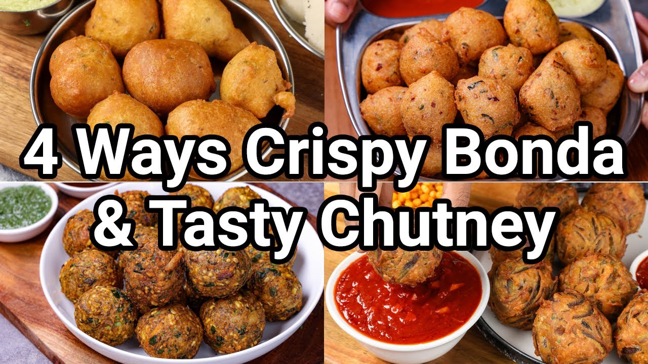 4 Ways Crispy Bonda Bajji & Tasty Chutney Recipes - Street Style Bajji | Easy Monsoon Evening Snacks | Hebbar | Hebbars Kitchen