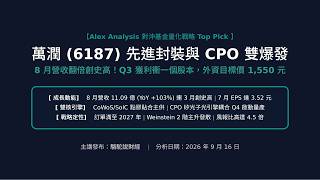 【萬潤 6187】8月營收翻倍破11億連3月創史高！Q3單季獲利衝一個股本｜CoWoS＋CPO雙引擎外資目標價1550元風報比4.5倍｜駱駝說財經