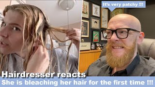 She is Bleaching her hair for the first time. Hairdresser reacts to Hair Fails #hair #beauty