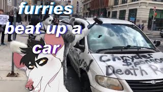 FURRIES DESTROY A CAR IN THE NAME OF PETA!!