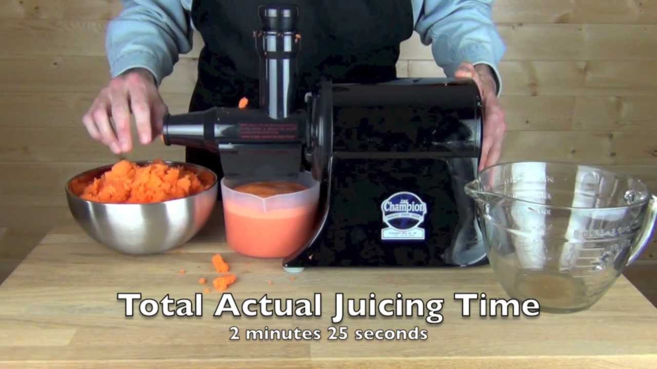 Champion Juicer 2000+ Carrots Demonstration in the Raw Nutrition Kitchen YouTube
