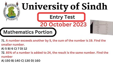 Solved Sindh university entry test | Solution for Mathematics portion | SUTC | Key | 20 October 2023