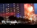 Moment ukrainian drone hits moscow office building causing large explosion