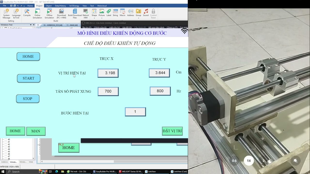 Điều Khiển Động Cơ Bước Trên PLC FX3U Qua Màn Hình Mô Phỏng HIM Weintek. Mitsubishi plc
