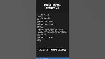 모르면 곤란한 파이썬 내장 함수 전원체크 all #프로그래밍 #python #coding #코딩 #파이썬독학  #파이썬 #코딩공부 #코딩기초 #programming #코딩