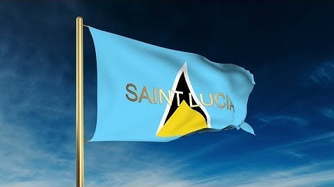 4K Saint Lucia flag slider style with title. Waving in the wind with cloud background animation