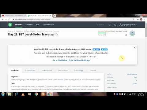 Day 23 - BST level order Traversal || 30 Days of Code || HackerRank