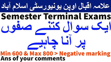No of pages Semester Terminal Exams (STE) Allama Iqbal Open University, Islamabad Exams | AIOU INFO