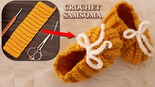 جد سهل وسريع / لكلوك كروشية من قطعة مستطيلة للمبتدئات / كروشيه حذاء سليبر بيبي / Crochet Slippers