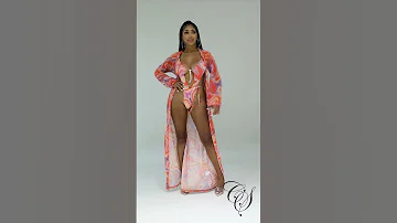 Charlette Marble Print Bathing Suit Cardigan Set 