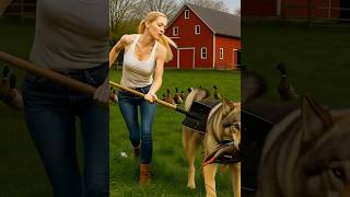 🔥 Woman vs Wolfdog  Save the Duck! #Wolfdog #Duck #AnimalRescue #AnimalAttack #Shorts #Viral