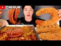 ASMR MUKBANG & COOKING RECIPE | HUGE KIELBASA CORN DOG, CHEESE STICK, OCTOPUS FIRE NOODLE RICE CAKE