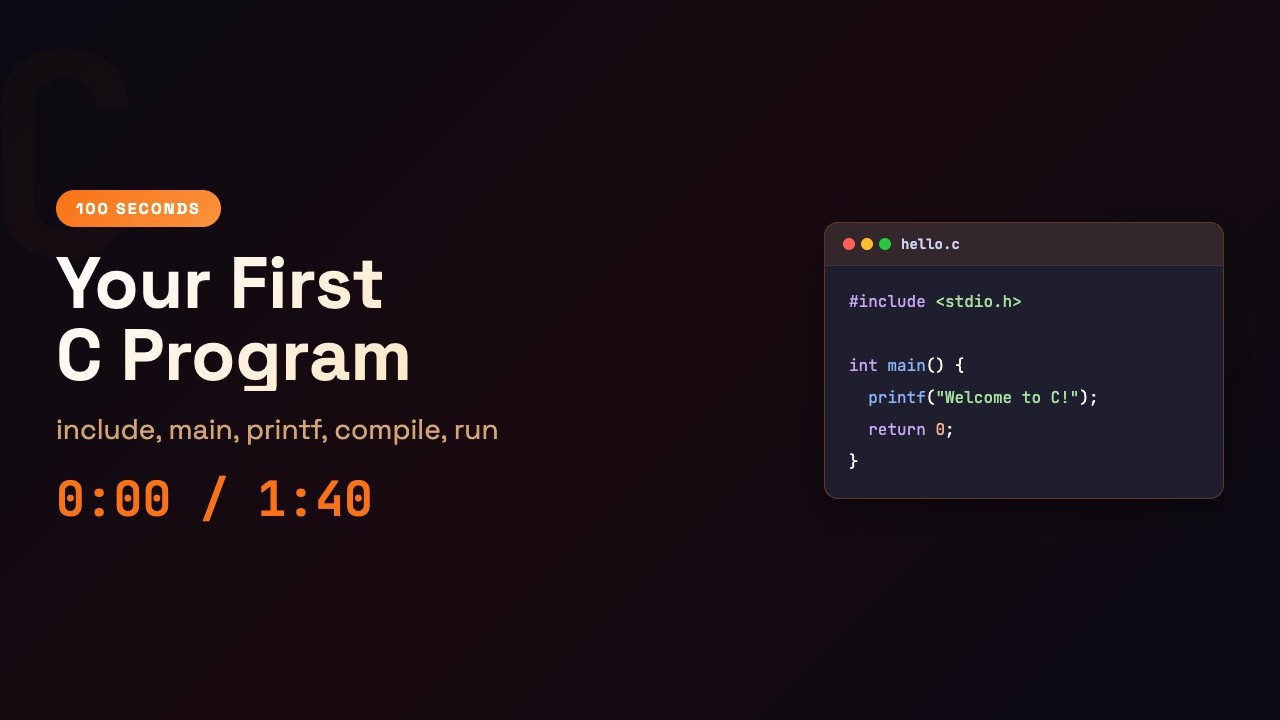 C in 100 Seconds: Your First C Program | Episode 1