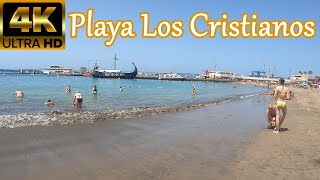 TENERIFE 4K | BEACH WALK - Los Cristianos Beach 🏖️ Sunny Day 30°C June 2021