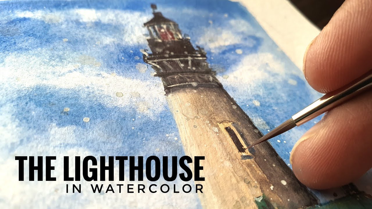 How to paint a Lighthouse in Watercolor? landscape painting tutorial ...