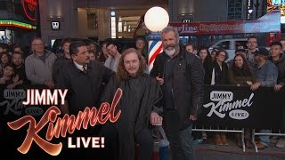 Mel Gibson Cuts Hair & Gets Shaved On Hollywood Blvd